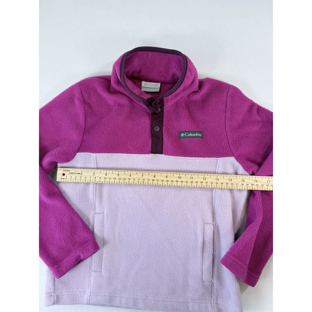 Columbia Kids Jacket S 8 Fleece Pullover Pink Purple Colorblock Snap Neck Girls